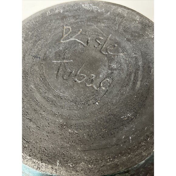 Raku Iridescent Green Tubac Signed Fish Art Pottery Vase Pot 8.5” Large - Picture 7 of 11